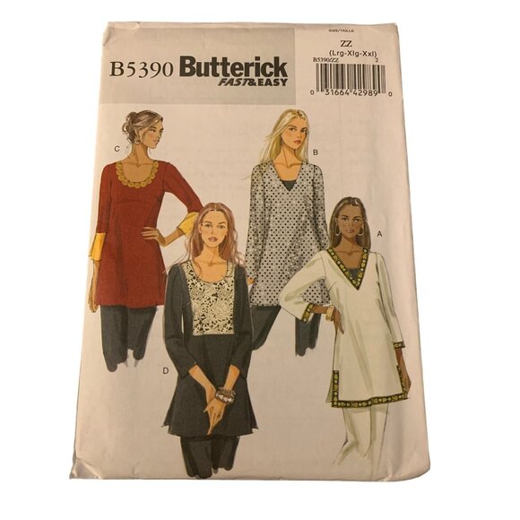 Butterick B5390 Shirt Tunic Pattern Size Large XLarge XXLarge Sewing uncut 2009 - Picture 1 of 2